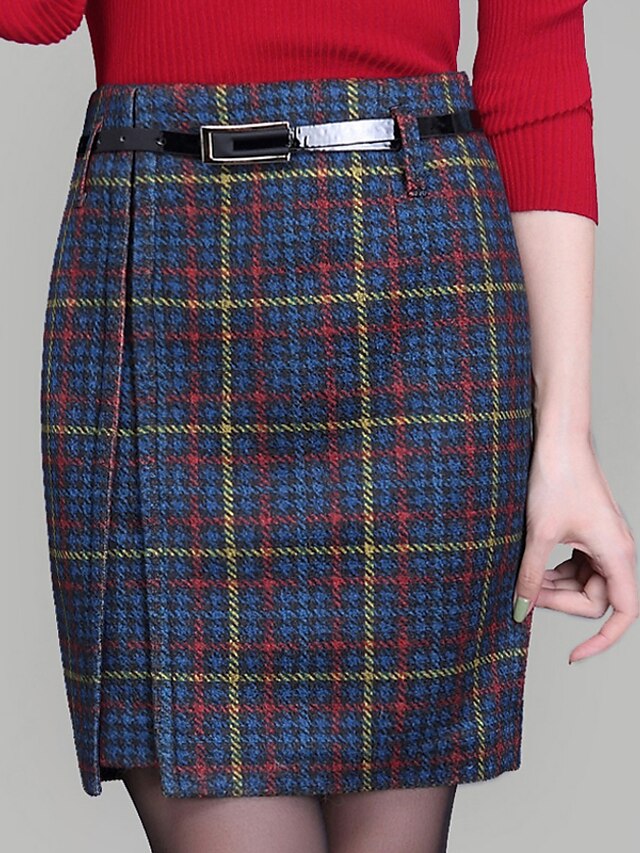  Women's Daily Plus Size Bodycon Skirts - Geometric Winter Blue Green M L XL