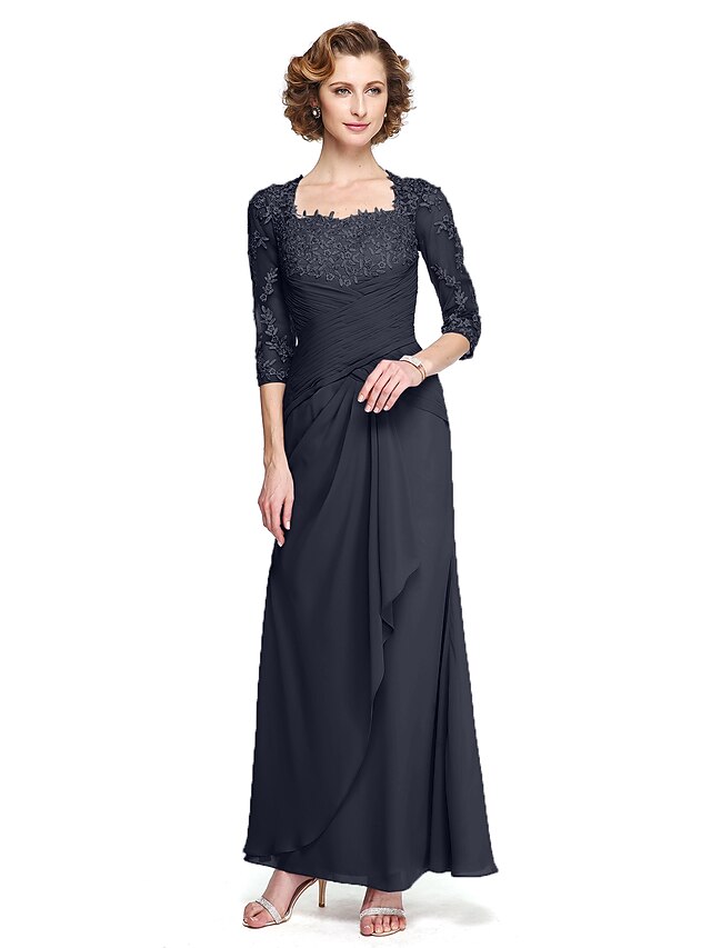 Sheath Square Neck Beaded Bowknot Short Sleeves Mother of the Bride Dress