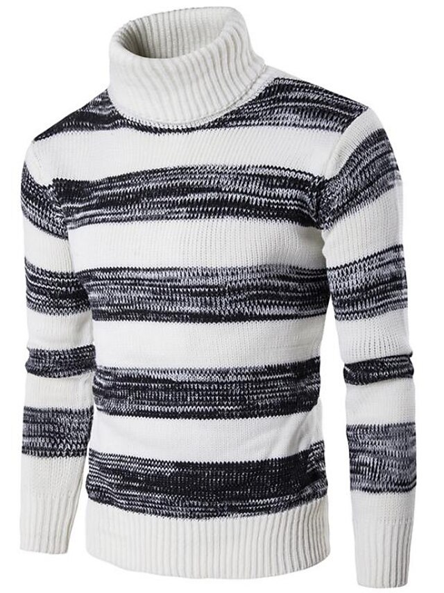  Homme Chic de Rue Fin de semaine Manches Longues Mince Pullover - Rayé Col Roulé