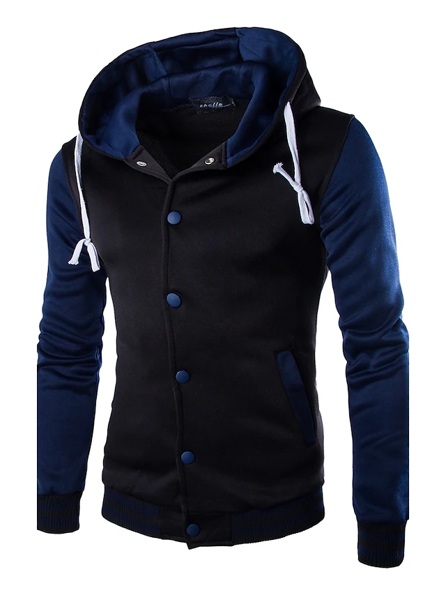 Men's Button Up Hoodie Blue Yellow Wine Red Navy Blue Hooded Color ...