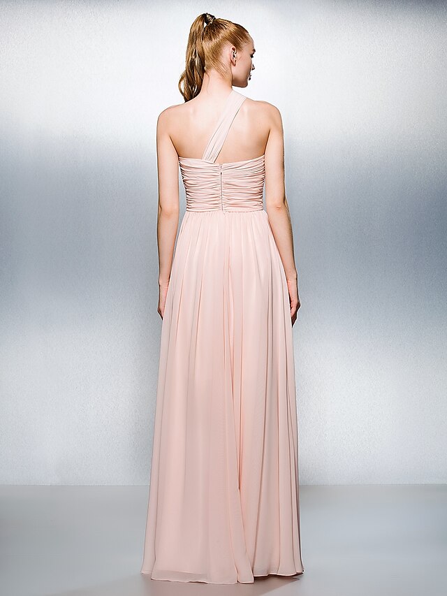  A-Line Minimalist Elegant Prom Formal Evening Dress One Shoulder Sleeveless Floor Length Chiffon with Ruched Draping 2022