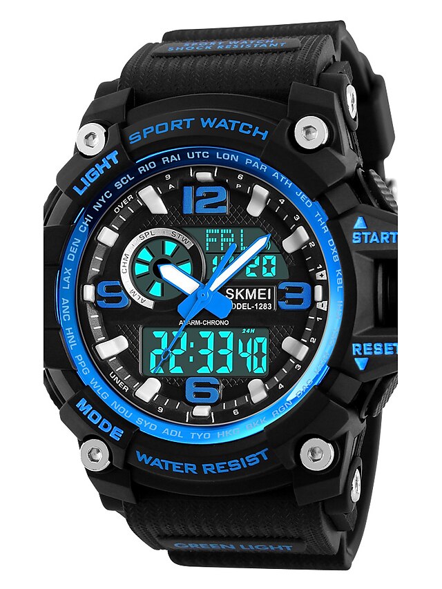 SKMEI Men's Sport Watch Military Watch Wrist Watch Digital Luxury Water Resistant / Waterproof Alarm Calendar / date / day Analog - Digital Red / Blue Black Red / Two Years / Quilted PU Leather