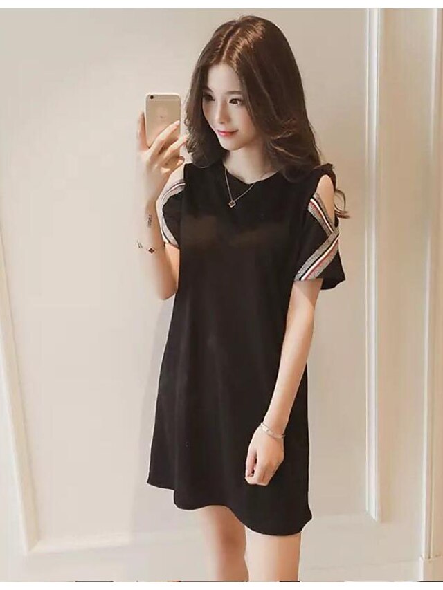  Women's Plus Size Daily Loose A Line Dress - Solid Colored Black, Classic Style Summer Cotton Black XXL XXXL XXXXL