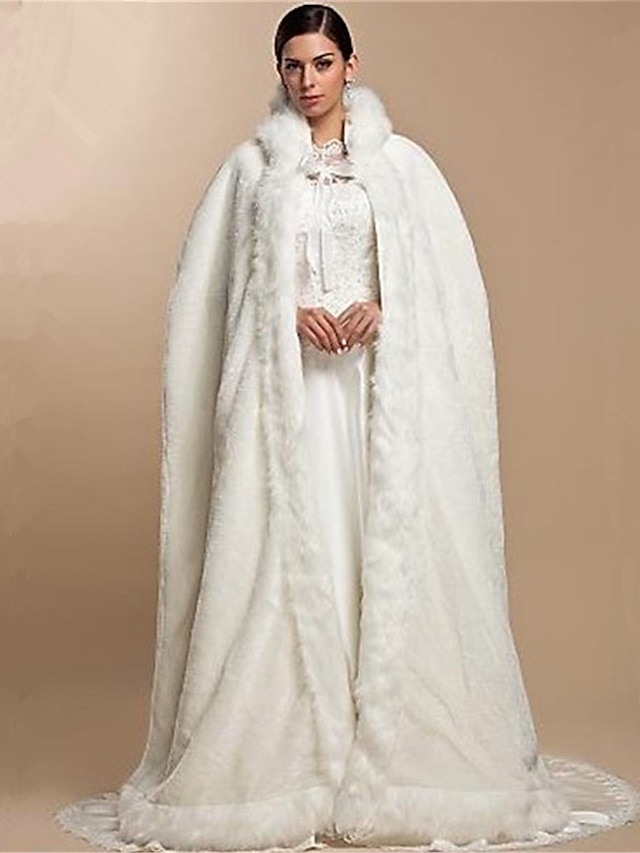  Women's Winter Cloak / Capes Party Maxi Solid Colored Faux Fur White One-Size