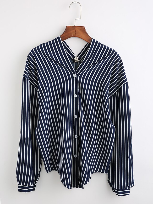  Women's Cotton Shirt - Striped V Neck / Fall