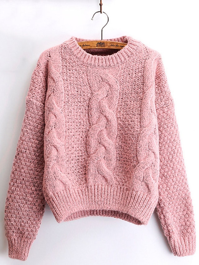  Per donna Quotidiano / Per uscire Tinta unita Manica lunga Standard Pullover Maglione maglione, Rotonda Autunno / Inverno Lana d'angora Blu / Rosso / Rosa Taglia unica