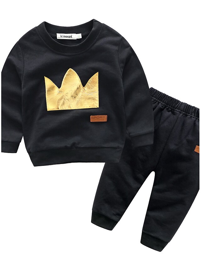  Baby Boys' Cotton Casual / Daily Patchwork Long Sleeve Clothing Set Black