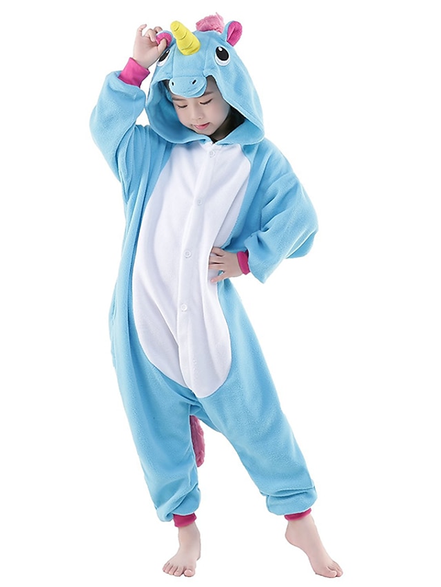 Toys & Hobbies Cosplay & Costumes | Kids Kigurumi Pajamas Unicorn Flying Horse Animal Onesie Pajamas Polar Fleece White+Blue / W