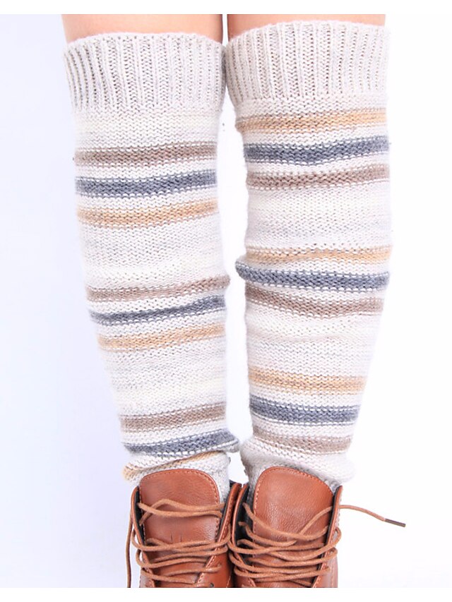  Women's Medium Socks, Wool Acrylic Striped 1set Black Beige Navy Blue Gray Light Brown