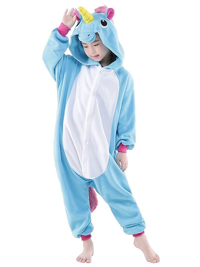 Toys & Hobbies Cosplay & Costumes | Kids Kigurumi Pajamas Unicorn Flying Horse Animal Onesie Pajamas Polar Fleece White+Blue / W