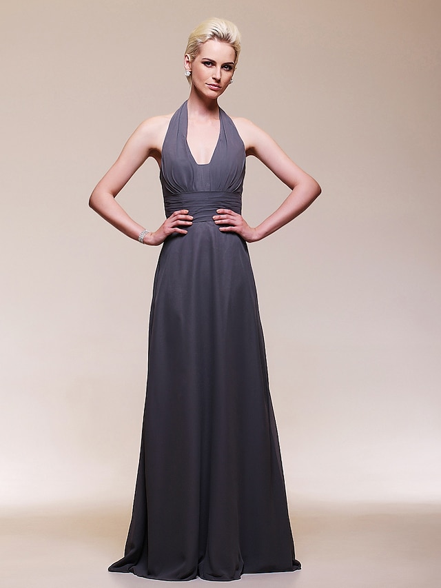  Sheath / Column V Neck Floor Length Chiffon Dress with Draping / Ruched by TS Couture®