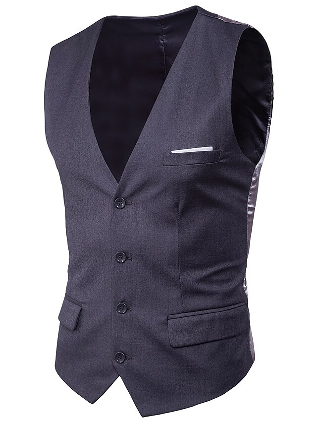  Men's Spring Summer Vest Work Plus Size V Neck Regular Solid Colored Sleeveless Wine / Black / Purple S / M / L / Fall / Winter / Slim