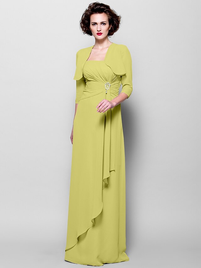 Sheath / Column Mother of the Bride Dress Wrap Included Strapless Floor Length Chiffon 3/4