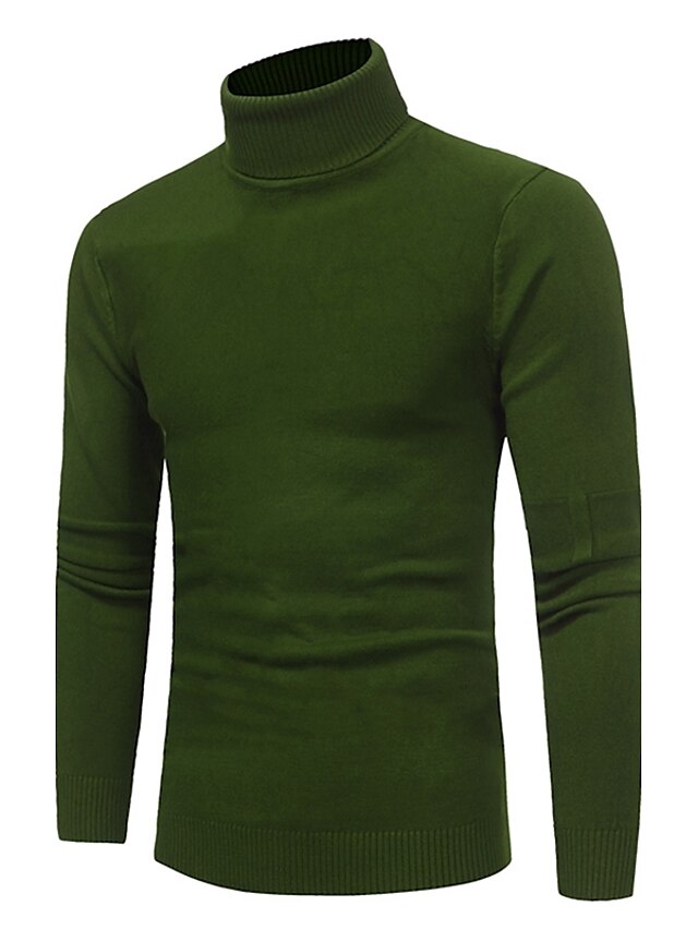  Per uomo Quotidiano Jacquard Tinta unita Manica lunga Taglie forti Standard Pullover Maglione maglione, A collo alto Autunno / Inverno Nero / Cachi / Verde M / L / XL