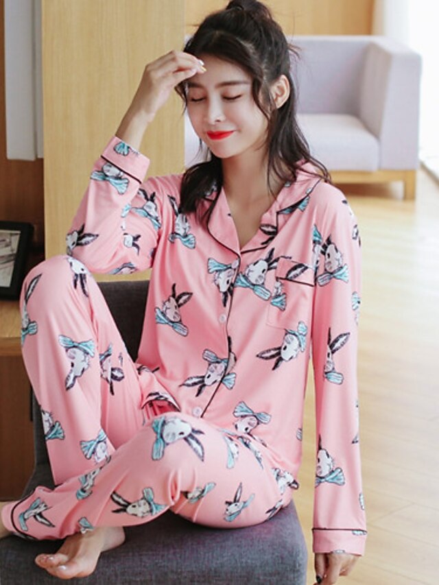  Mujer Pijamas Medio Algodón Tejido romano Azul Piscina Rosa