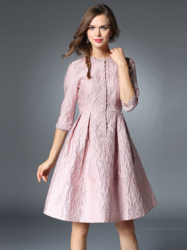  Women's Party / Daily / Going out Vintage / Sophisticated A Line Dress - Jacquard Spring & Summer Pink L XL XXL