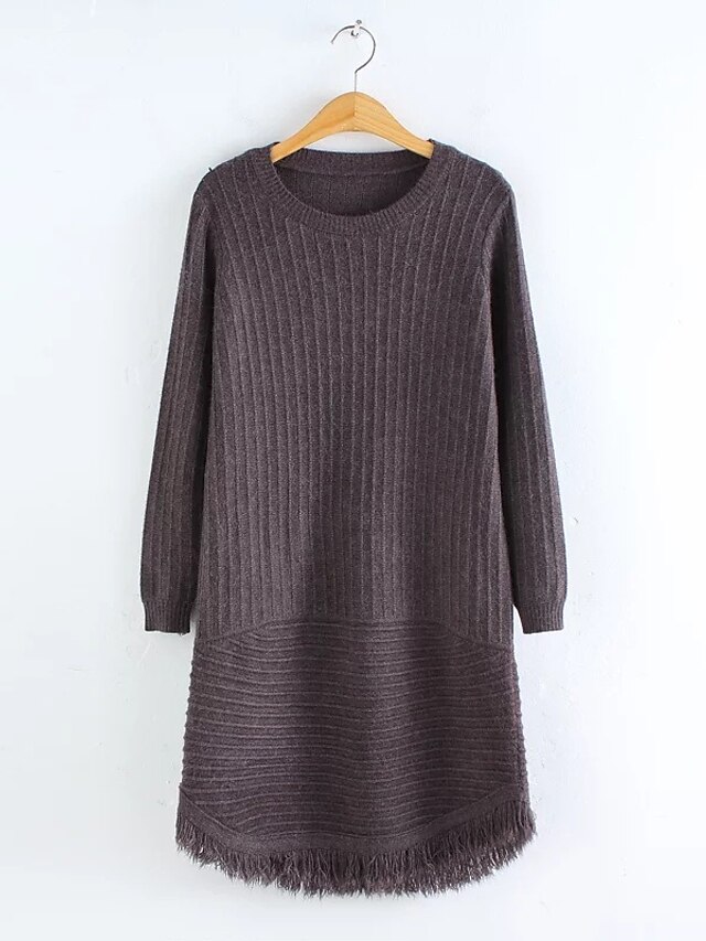  Damen Standard Pullover-Lässig/Alltäglich Solide Rundhalsausschnitt Langarm Kaschmir Herbst Winter Mittel Mikro-elastisch