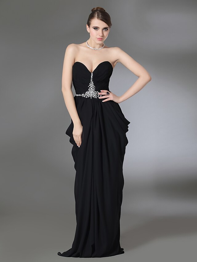  Sheath / Column Strapless Floor Length Chiffon Open Back Formal Evening Dress with Beading / Draping by TS Couture®