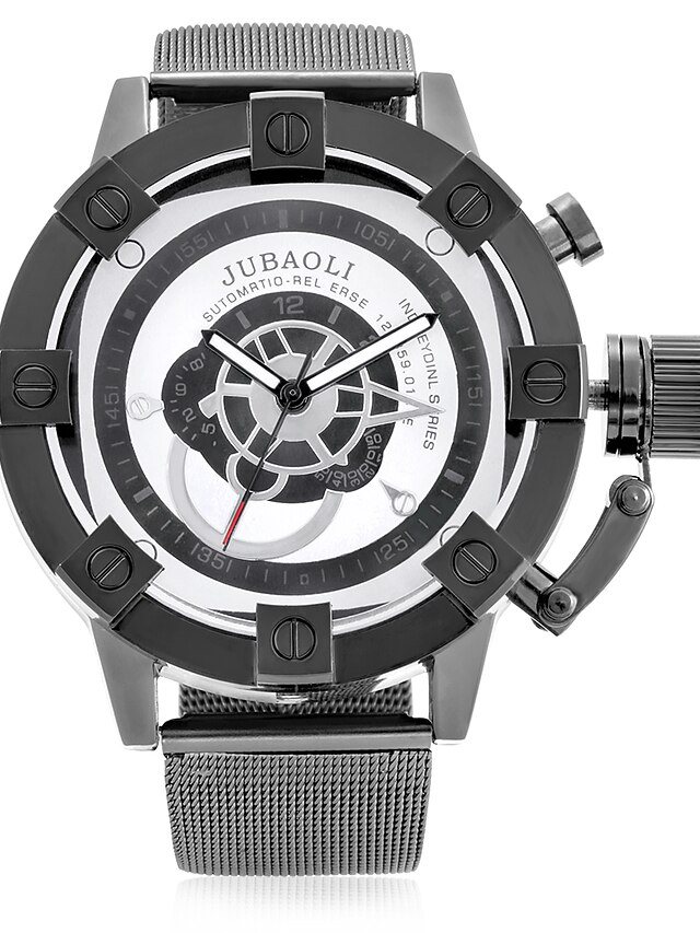  Men's Wrist Watch Quartz Metal Black Dual Time Zones Cool Large Dial Analog Casual Fashion - White Yellow Red