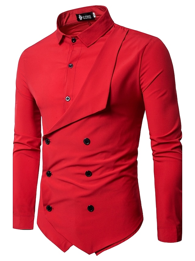  Men's Shirt Solid Colored Classic Collar Daily Long Sleeve Slim Tops Chinoiserie White Black Red