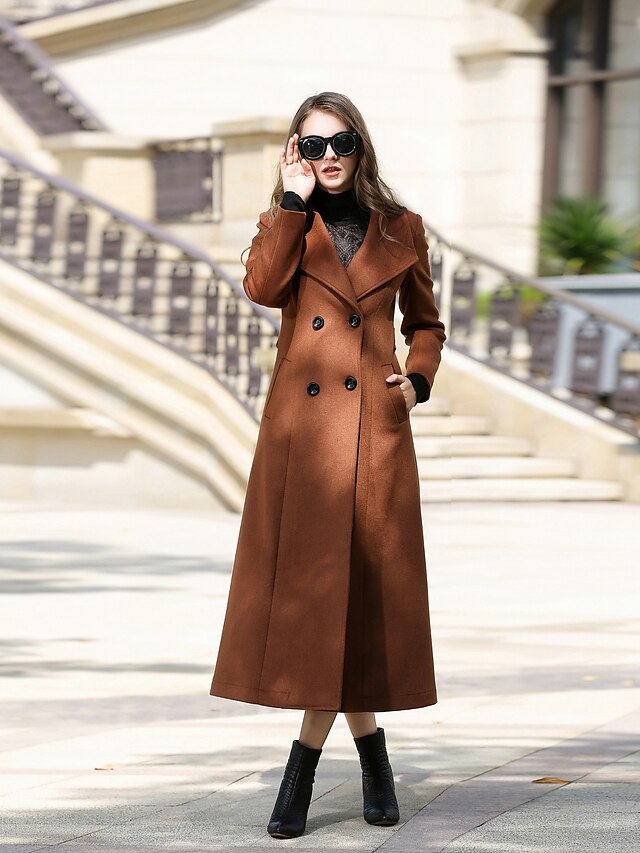  Women's Coat Daily Work Fall Winter Spring Long Coat Notch lapel collar Streetwear Jacket Long Sleeve Solid Colored Oversized Gray Green Brown