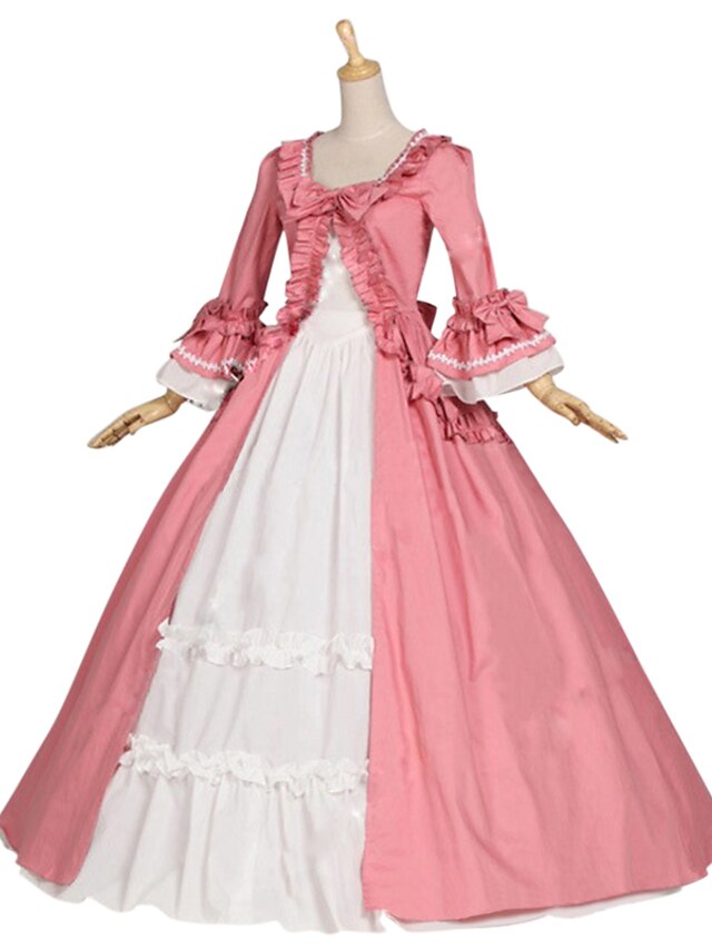  Princess Sweet Lolita Rococo Medieval Renaissance 18th Century Dress Party Costume Masquerade Women's Cotton Costume Burgundy / Pink Vintage Cosplay Party Prom Long Sleeve Floor Length Long Length