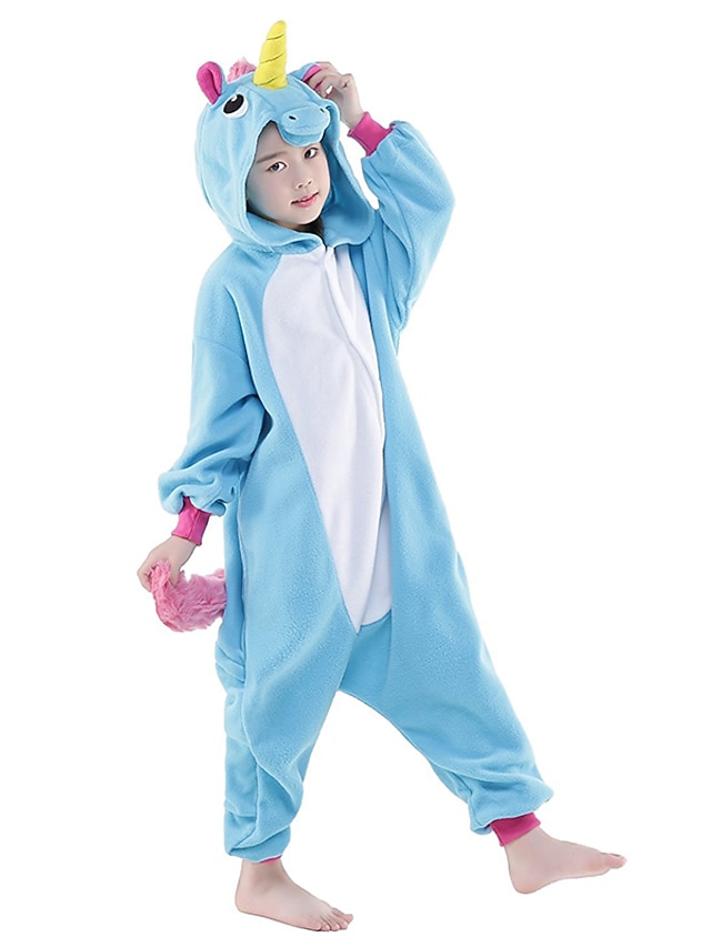 Toys & Hobbies Cosplay & Costumes | Kids Kigurumi Pajamas Unicorn Flying Horse Animal Onesie Pajamas Polar Fleece White+Blue / W