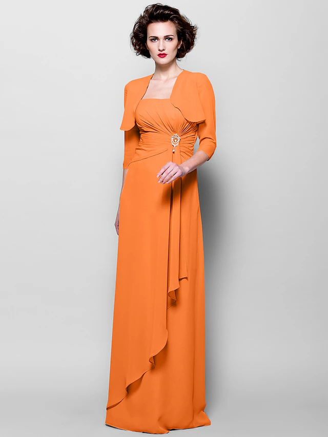 Sheath / Column Mother of the Bride Dress Wrap Included Strapless Floor