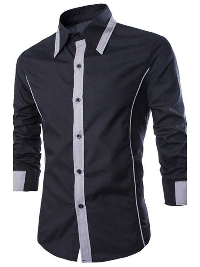  Men's Shirt Color Block Shirt Collar White Black Gray Long Sleeve Daily Weekend Slim Tops Cotton