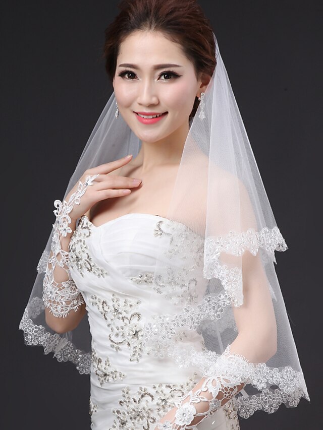  One-tier Modern Style / Modern Contemporary / Wedding Wedding Veil Elbow Veils with Appliques Tulle / Oval