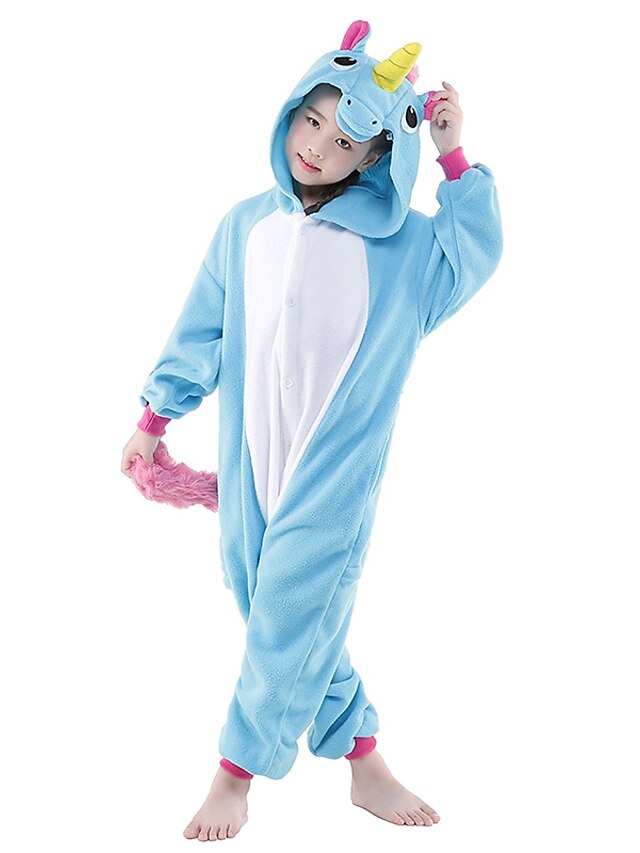 Toys & Hobbies Cosplay & Costumes | Kids Kigurumi Pajamas Unicorn Flying Horse Animal Onesie Pajamas Polar Fleece White+Blue / W