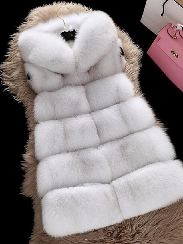  Women's Winter Fur Coat Regular Solid Colored Daily White Red Light gray S M L XL