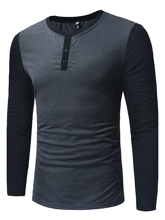  Men's Shirt Color Block Shirt Collar Black Light gray Dark Gray Long Sleeve Daily Tops Active