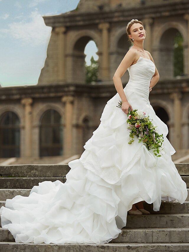  Sala Vestidos de novia Princesa Sin Tirantes Sin Mangas Catedral Satén Vestidos de novia Con Falda Plegada Recogido Lateral 2023