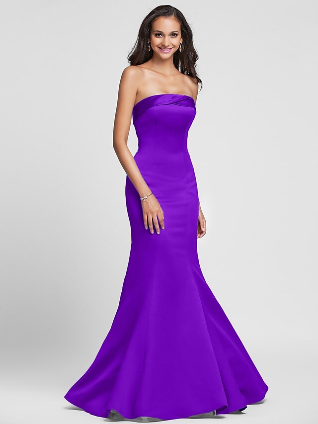  Product Sample Mermaid / Trumpet Strapless Floor Length Satin Bridesmaid Dress with Bandage by LAN TING BRIDE® / Open Back