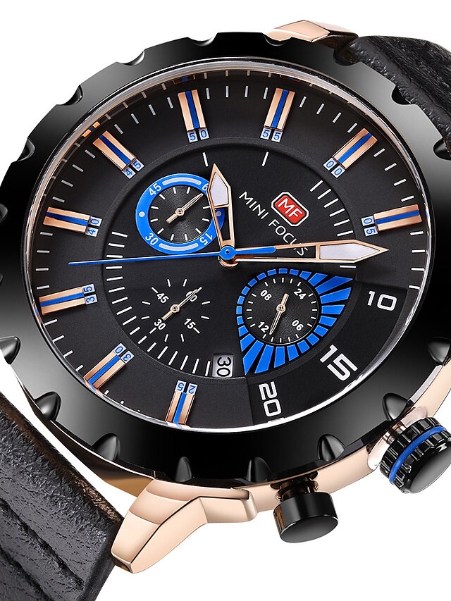  Men's Sport Watch Wrist Watch Japanese Quartz Genuine Leather Black / Blue / Brown 30 m Calendar / date / day Stopwatch Noctilucent Analog Luxury Casual Fashion - Black Blue Coffee