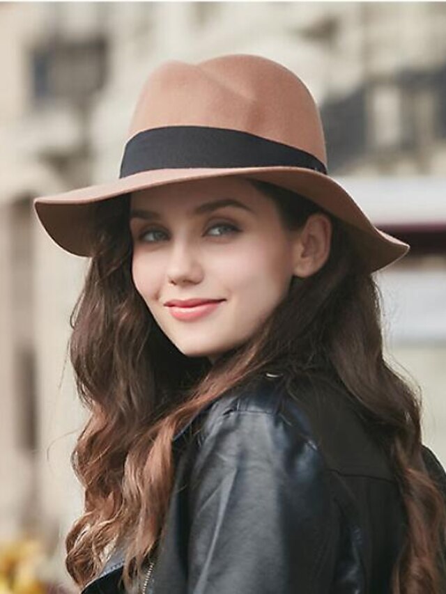  Women's Floppy Hat Cotton Blend Cotton Headwear - Solid Colored Pure Color Autumn / Fall Black Camel