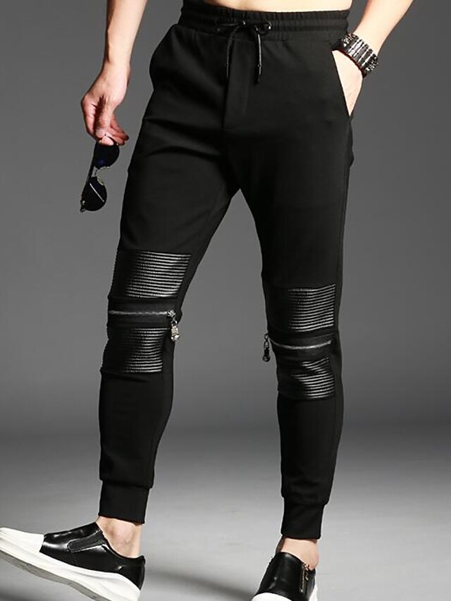  Men's Sweatpants Joggers Trousers Casual Pants Drawstring Elastic Waist Solid Colored Full Length Daily Weekend Streetwear Active Slim Black Micro-elastic