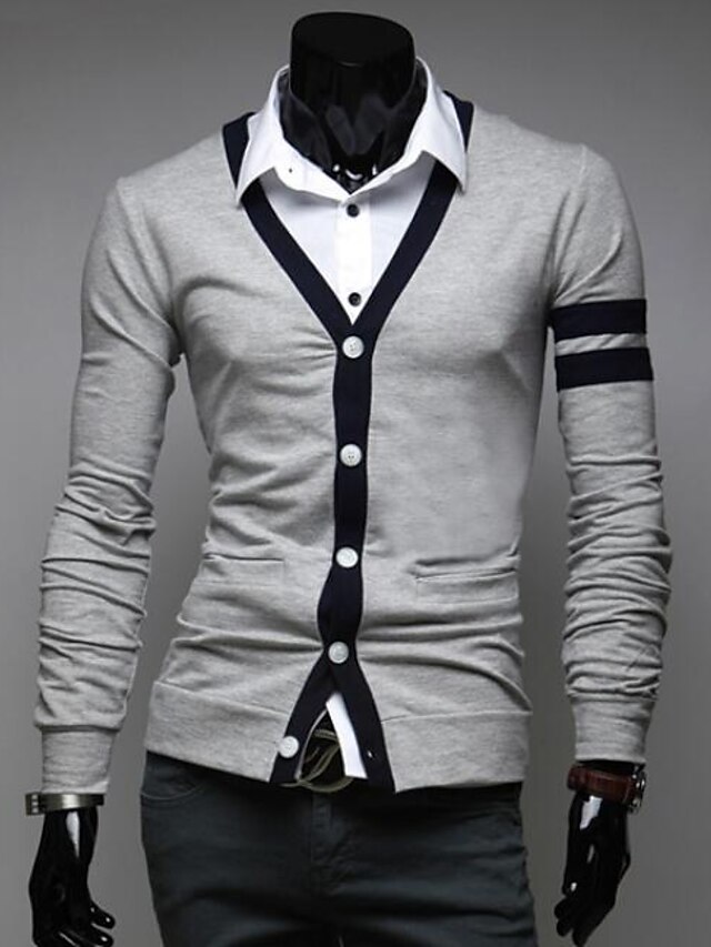  Men's Casual / Daily Color Block Long Sleeve Regular Cardigan, V Neck Blue / Red / Gray L / XL / XXL