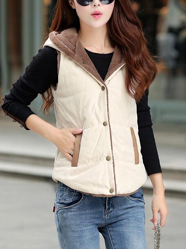  Women's Padded Coat,Simple Casual/Daily Solid-Polyester Cotton Sleeveless Hooded