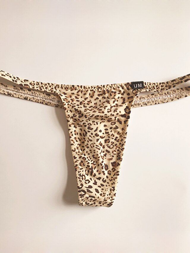  Men's Nylon G-string Underwear - Print, Leopard 1 Piece Low Waist White Wine Khaki L XL XXL / Club