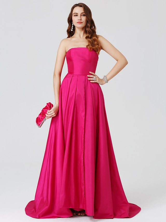  Ball Gown Minimalist Dress Holiday Cocktail Party Sweep / Brush Train Sleeveless Strapless Taffeta with Pleats Split Front 2023