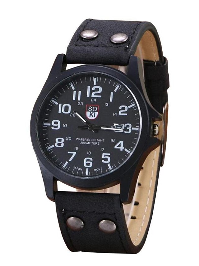  Men's Sport Watch Elegant Chronograph Analog Black Khaki Green / One Year / Stainless Steel / Leather