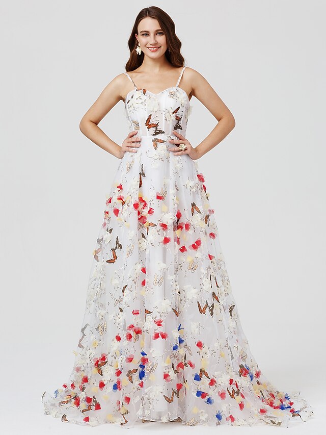  منفوش حمالات سباكيتي ذيل مثل الفرشاة أورجنزا فستان مع زهور بواسطة TS Couture®
