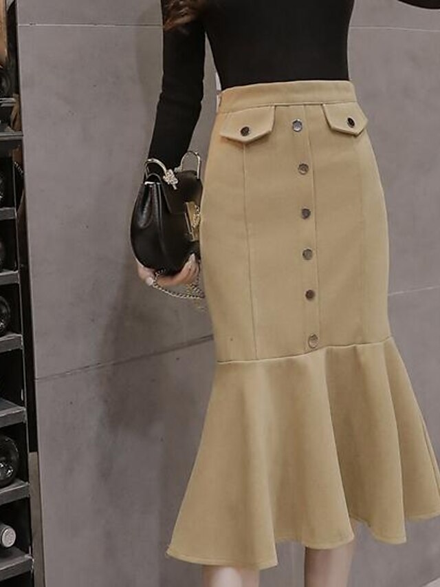  Women's Going out Casual/Daily Midi Skirts Skirt & Dress Solid Fall Winter