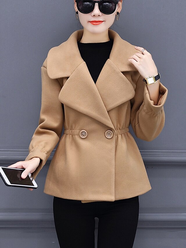  Women's Simple / Casual Wool / Polyester Coat - Solid Colored / Fall / Winter