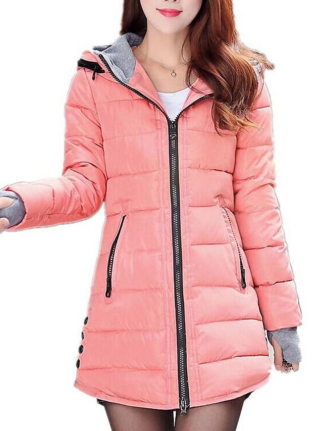  Women's Padded Parka Daily Casual Solid Colored Long Cotton Long Sleeve White / Black / Blue M / L / XL