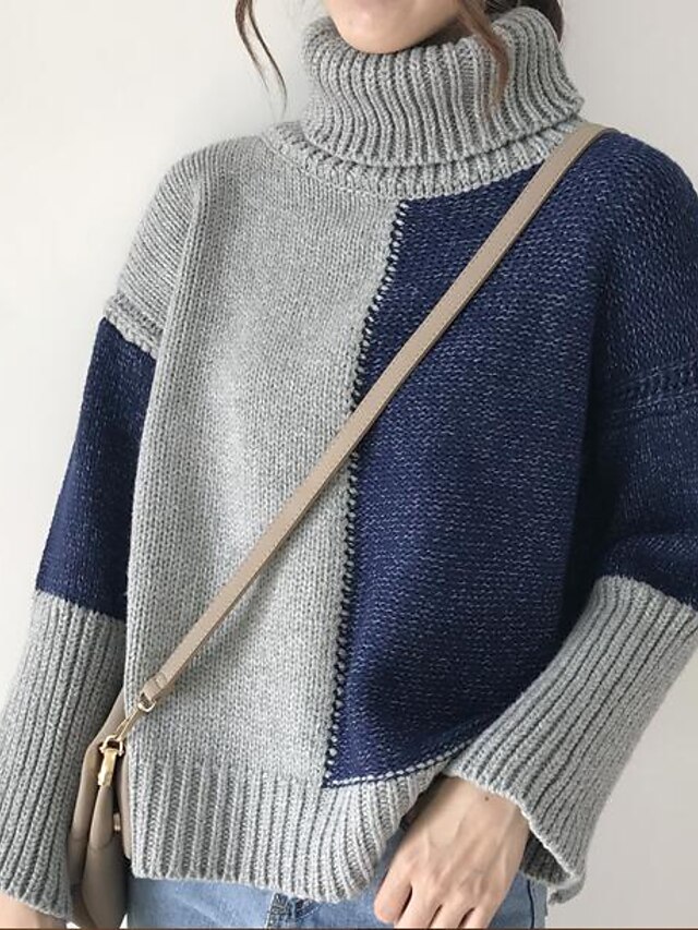 Damen Alltag Einfarbig Langarm Standard Pullover, Rollkragen Herbst Beige / Grau Einheitsgröße