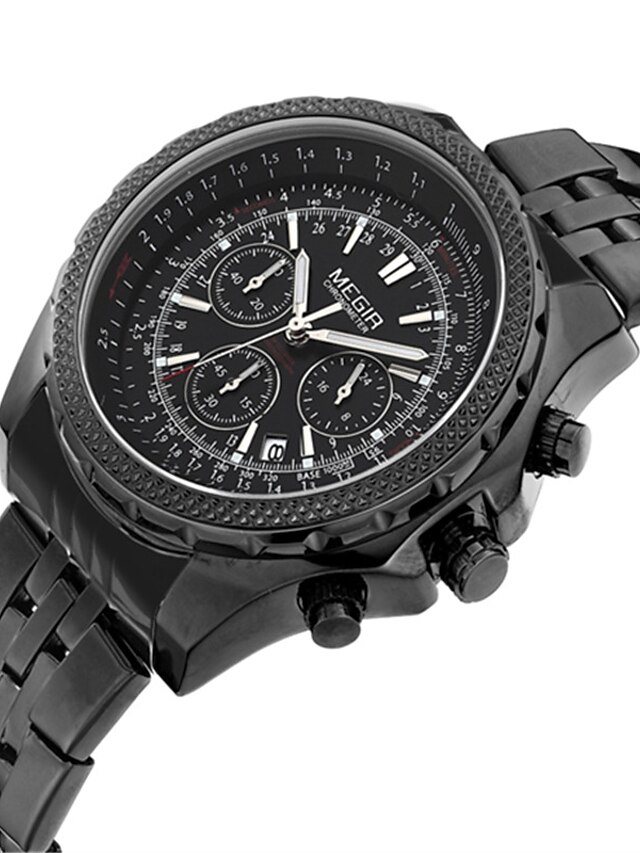 MEGIR Men's Wrist Watch Quartz Leather Calendar / date / day Cool Analog Casual Fashion - Black Black / White Black / Silver