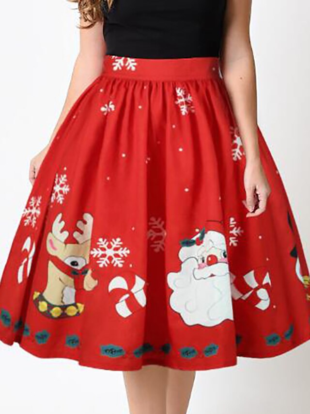  Women's Holiday Knee-length Skirts,Casual A Line Polyester Print Fall